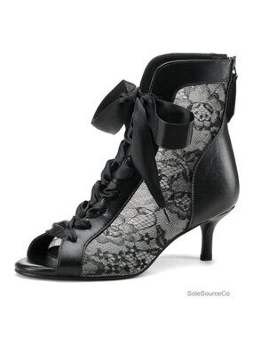 Women's Mesh Lace Booties Lace Up Ankle Boots Wedding Shoes Open Toe Kitten
